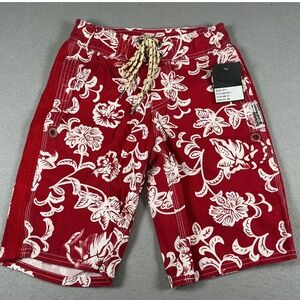 Third & Army Boys Size 12 Red White Floral Board Shorts Swim Trunks NWT